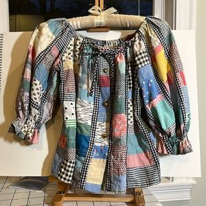 Patchwork blouse vintage heart button handmade